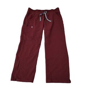 Figs Kade Cargo Scrub Pants Burgundy Large Petite LP Nursing Stretch Drawstring